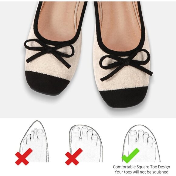 🆕Women Apricot Faux Suede Cap Toe Bow Slip On Flats Square Toe Dressy Shoes - Picture 3 of 7